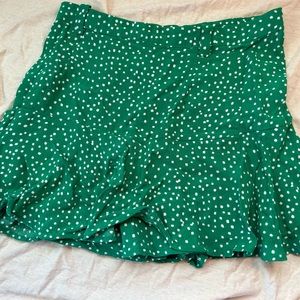 green and white polka dot skirt